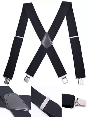 Mens X-Back 2  Adjustable Elastic Braces Suspenders W/ Heavy Duty Metal Clips • $6.55