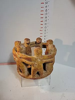 Large Aztec-mayan Circle Of 7 Friends-clay Pottery Candle Holder • $65.99