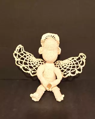 Hand Made Crocheted Stuffed Monkey Angel Holding Crystal Vintage  NEW   4309 • $18.99