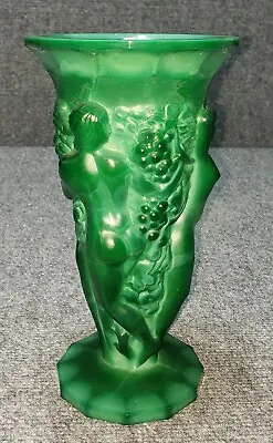 Art Deco Era Malachite Glass Hoffman & Schlevogt Grape Harvest Bacchantes Vase • $293.93