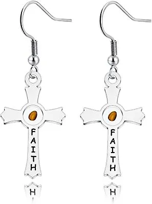 Cross Mustard Seed Earrings Necklace - Inspirational Religious Jewelry Gift For • $35.37