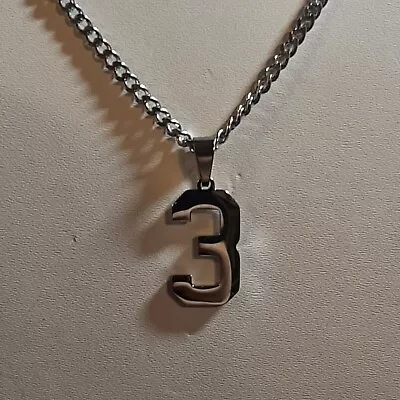 #3 BASEBALL FOOTBALL NUMBER Pendant Charm / 20 -24  STAINLESS CHAIN NECKLACE • $19.99