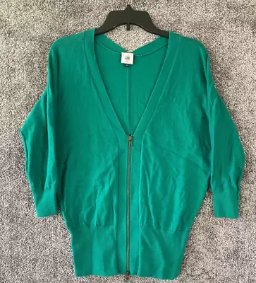 Cabi Cardigan Sweater Womens Size Medium Kelly Green Zip Dolman Sleeve Preppy • $19.55