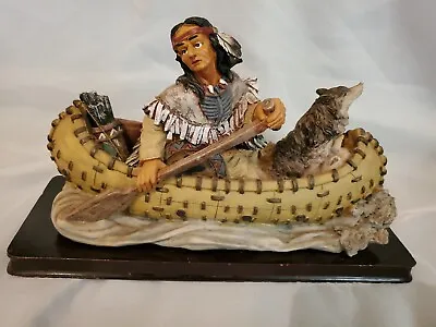 Native American Indian & Wolf In Canoe Ornament/statue/figurine • £12