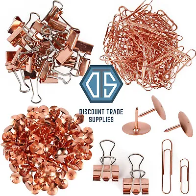 £1.99 • Buy Rose Gold Copper Office Stationary Paperclips, Push Pins And Bulldog Clips 