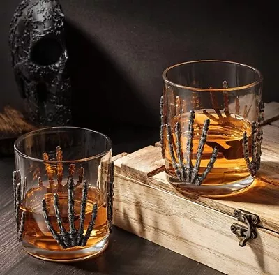 The Wine Savant Goth Skeleton Hands Glasses Set Of 2 • $27.97
