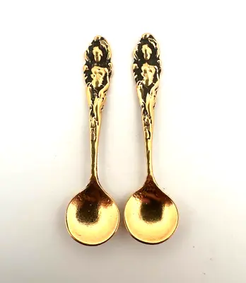18k Gold Plated Sterling Silver Mini Spoon Flatware Desse/Sugar-Salt Spoon/2 Set • $55