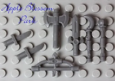 NEW Lego Lot/7 Gray CASTLE WEAPONS - Minifig Axe Sword Knife Bow Arrow Tool Set • $15.16