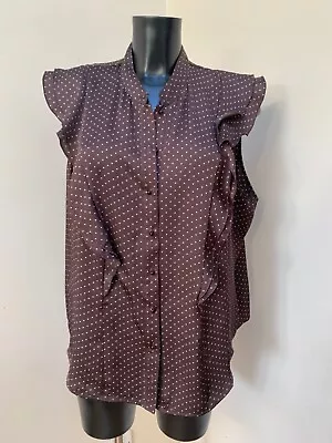 MARKS AND SPENCER BLOUSE TANK Chocolate Brown Dotty Polka Pot Sleeveless 24 • £12.73