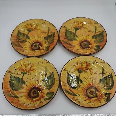 Lot Of 4 Salad Plates 8  Sunflowers With Writing Hand Painted Maxcera • $34.99