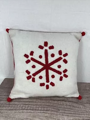 Winter Christmas Decorative Pillow  Red Snowflake Pattern 9”x9” • $7.95