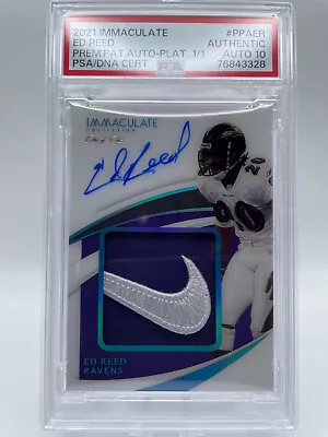 2021 Panini Immaculate Ed Reed Prem. Patch On Card Auto Platinum 1/1 PSA Auto 10 • $1200