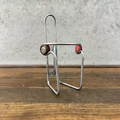 Vintage Ciussi Inox Water Bottle Cage Tubular Stainless Elite Brass Button Red • $42.99