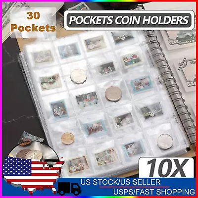 Coin Protector Album Binder Plastic Sheets Sleeves 30 Pocket X 10 Pages US • $11.99