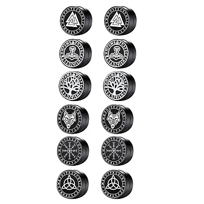 6 Pairs Viking Earrings For Men Stainless Steel Magnetic Clip-on Norse Ear Studs • $13.99