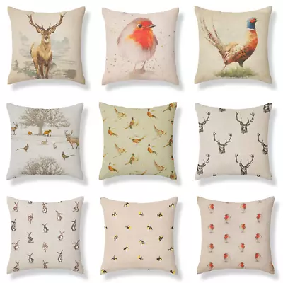 Country Animal Print Cushion Cover Stags Hare Cow Pig Pheasant Duck • £7.99