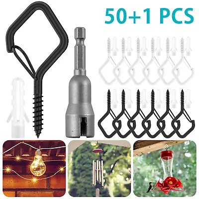 50Pcs Cup Screw-in Hooks Set 40lbs Square Snap Hanging Hook With Nut XizkQ • $32.49