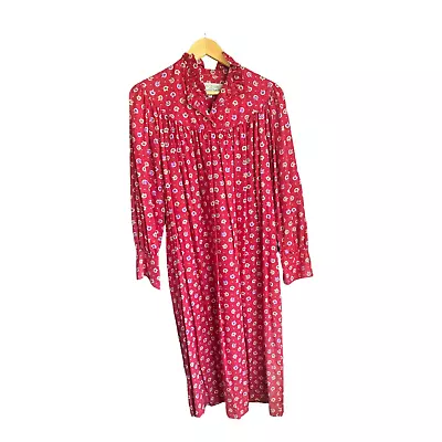 Horrockses Fashions Cotton Red Patterned Long Sleeve Dress UK Size 12 • £145