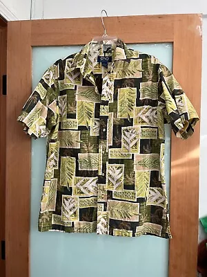 VTG Aloha Mens Beige Navy Printed Hawaiian Tiki Bar Button-Up Shirt Large • $21