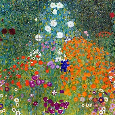 Garden Flowers By Gustav Klimt Tile Mural Kitchen Wall Backsplash Marble Ceramic • $156.16