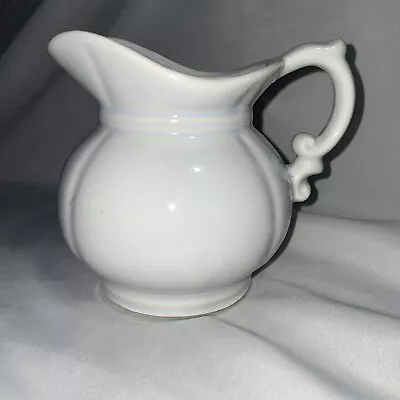 Vintage McCoy Pottery USA White Milk Cream Pitcher Blue Glaze 5” Tall • $10