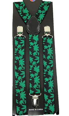 Unisex Clip-on Braces Elastic Green  Marijuana  Suspender  • $7.99