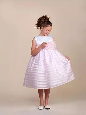 Stunning Pink Striped White Top Flower Girl Party Pageant Dress Crayon Kids USA • $46.99