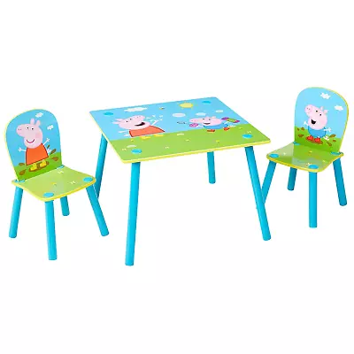 Kids Table And 2 Chair Set Wooden Furniture Peppa Pig Toddler Activity Play Desk • £39.99
