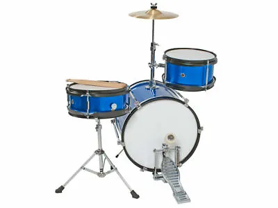 DXP Junior Drum Kit 3-Piece Cymbal & Sticks Metallic Blue Finish • $235