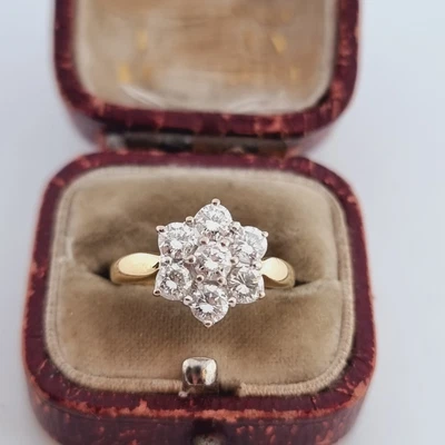 £895 • Buy Vintage 18ct Yellow Gold Diamond 1ct 7 Stone Cluster Flower Ring 18k 750