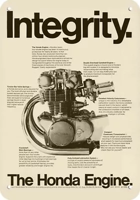 1968 HONDA 450 Motorcycle Engine - Integrity - DECORATIVE REPLICA METAL SIGN • $24.99