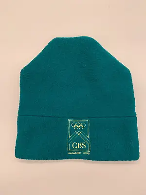 VINTAGE Winter Olympics Beanie Hat Cap Green 1998 Nagano CBS Made In USA • $19.99