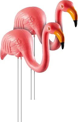 Garden Flamingo Pair Ornaments With Ground Spikes Decor Durable PE Weatherproof • £14.99