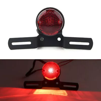 Round LED Brake Tail Light License Plate For Bobber Chopper Cafe Racer ATVS Red • $18.17