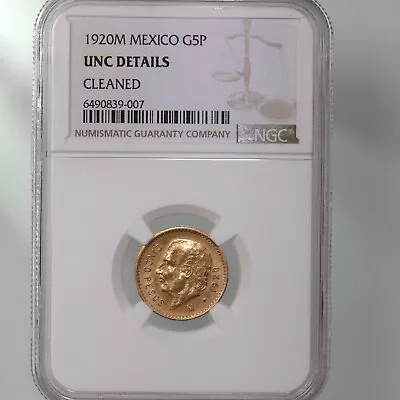 1920M Mexico G5P NGC Certified UNC Details Cleaned • $350