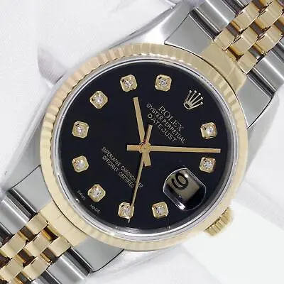 Rolex DateJust QS Black Diamond Dial Steel And 18 Karat Gold Fluted Bezel Watch • $5800