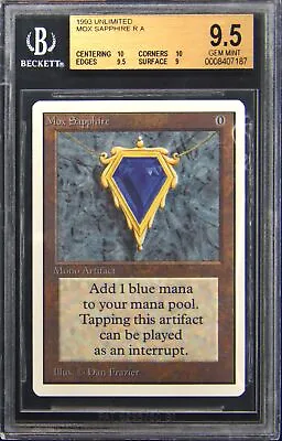 1993 Unlimited Mox Sapphire Rare Magic: The Gathering Card BGS 9.5 • $16888.88