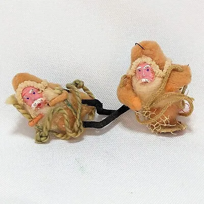 RARE! Lot Of 2 Antique Clay Faced Fishermen Santas Spun Cotton Chenille Tiny 2  • $79.95