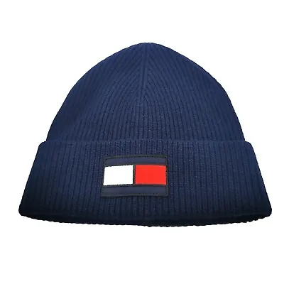 Tommy Hilfiger - Wool Beanie Navy Blue Flag - Hat One Size TJ Mens Unisex • $29.93