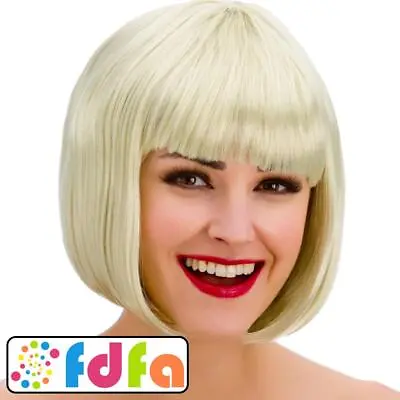 Wicked Diva Wig Blonde Short Bob With Fringe Ladies Adults Fancy Dress • £10.79