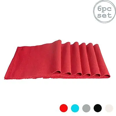 £10.99 • Buy 6x Cotton Table Placemats Ribbed Fabric Dining Place Mats Red 48 X 33cm
