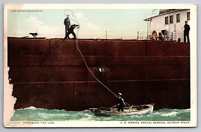 C1915 US Marine Postal Service Throwing The Line Detroit River MI Postcard • $7.50