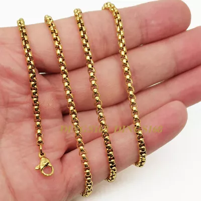 18K Gold Filled Classic Tarnish-Free 3mm Wide Round Box Chain Necklace E5KYELLOW • $20.99