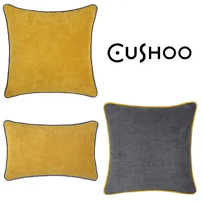 £7.99 • Buy Mustard Yellow And Grey Cushions Piping Oblong Pillow Case Sofa Cover