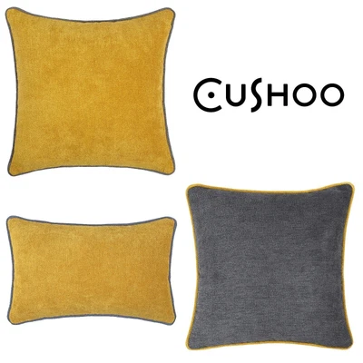 £7.99 • Buy Mustard Yellow And Grey Cushions Piping Oblong Pillow Case Sofa Cover