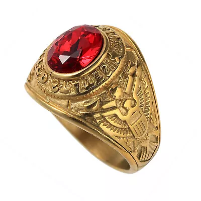 Vintage Red CZ Eagle US Army Ring Stainless Steel Veteran Ring Gold Size 7-13 • $12.98