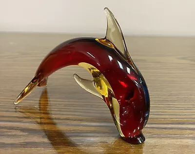 Murano Glass Dolphin - Red Blue Amber • $19.90