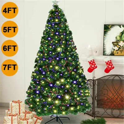 4FT-7FT Fibre Optic Christmas Tree Pre Lit With LED Lights Xmas Bushy Pine Decor • $89.99