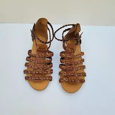 ZARA BASIC Brown Leather Roman Gladiator Wedge Heel Sandal Size EUR 36 US 6 • $26.99