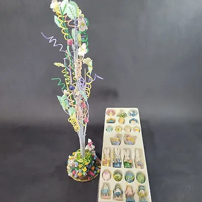 Vintage Easter Tree With 24 Hand Painted Wood Ornaments 18  Tall In Original Box • $29.97